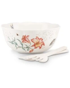 Lenox Butterfly Meadow Salad Bowl & Servers With $8 Credit Home