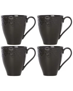 Lenox Chelse Muse Fleur Matte Black 4pc Mug Set With $6 Credit Home
