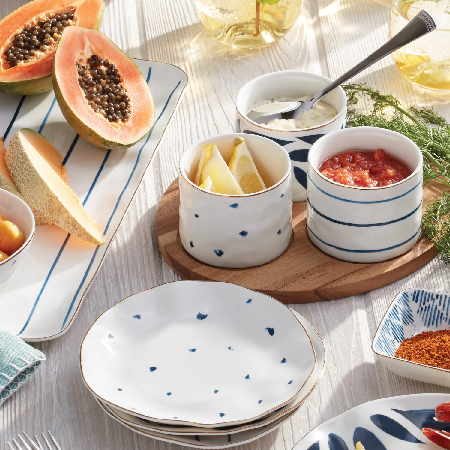 Lenox Blue Bay 4-Piece Snack Bowl & Tray Set - Image 2