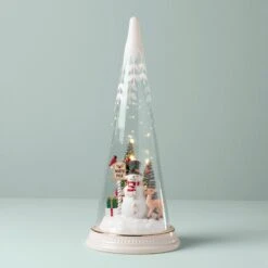 Lenox Lit Christmas Cone With North Pole Snowman Scene