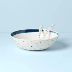 Lenox Blue Bay Melamine Salad Bowl With Servers