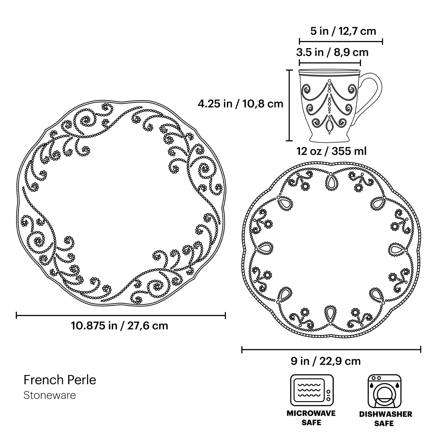 Lenox French Perle 12-Piece Plate & Mug Dinnerware Set - Image 2